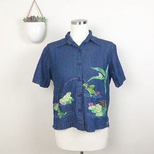 New Direction Short Sleeve Embroidered Jean Jacket